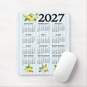 2027 Calendar Italian Style Lemons Blue Stripes Mouse Pad