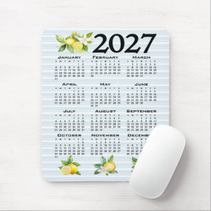 2027 Calendar Italian Style Lemons Blue Stripes Mouse Pad