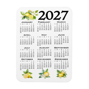 2027 Calendar Italian Style Lemons White Magnet
