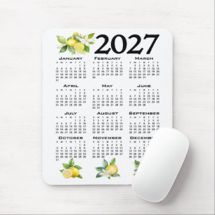 2027 Calendar Italian Style Lemons White Mouse Pad