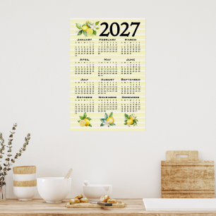 2027 Calendar Italian Style Lemons Yellow Lines Poster