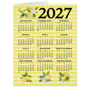 2027 Calendar Italian Style Lemons Yellow Stripes