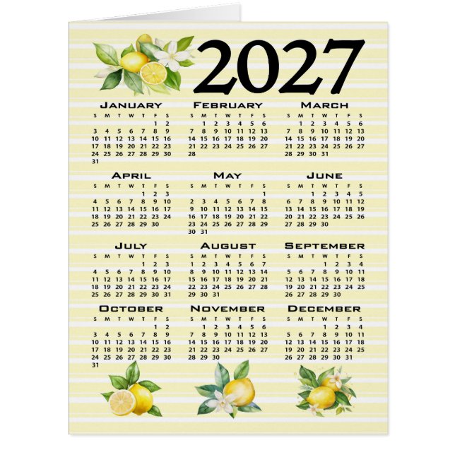 2027 Calendar Italian Style Lemons Yellow Stripes (Front)