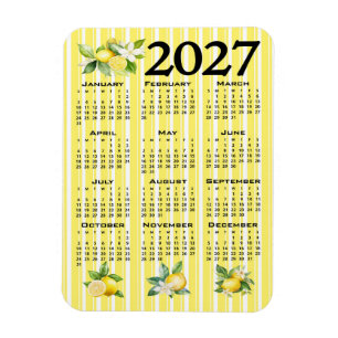 2027 Calendar Italian Style Lemons Yellow Stripes Magnet