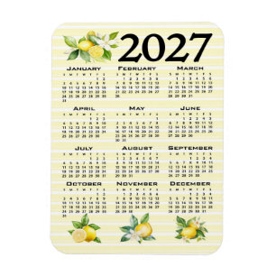 2027 Calendar Italian Style Lemons Yellow Stripes Magnet