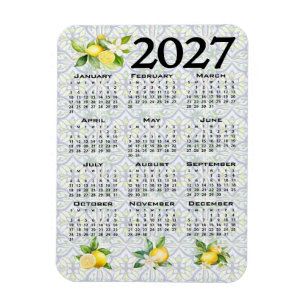 2027 Calendar Lemons Italian Mediterranean Tiles Magnet