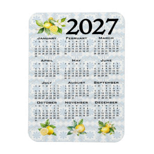2027 Calendar Lemons Italian Mediterranean Tiles Magnet