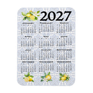 2027 Calendar Lemons Italian Mediterranean Tiles Magnet