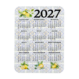 2027 Calendar Lemons Italian Mediterranean Tiles Magnet