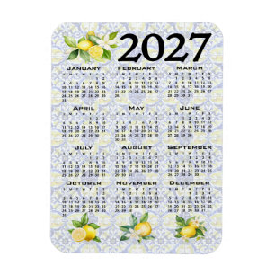 2027 Calendar Lemons Italian Mediterranean Tiles Magnet