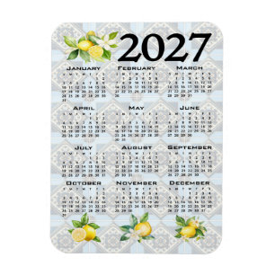 2027 Calendar Lemons Italian Mediterranean Tiles Magnet