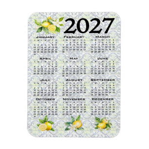 2027 Calendar Lemons Italian Mediterranean Tiles Magnet