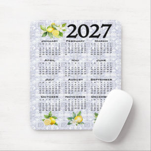2027 Calendar Lemons Italian Mediterranean Tiles Mouse Pad