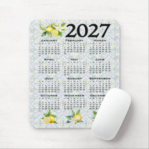 2027 Calendar Lemons Italian Mediterranean Tiles Mouse Pad
