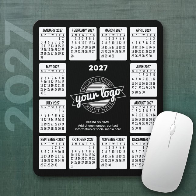 2027 Calendar logo Contact Information Black White Mouse Pad (2027 Calendar Mousepad)