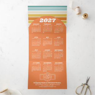2027 Calendar - Logo Photo - Modern Boho Arch Tri-Fold Holiday Card