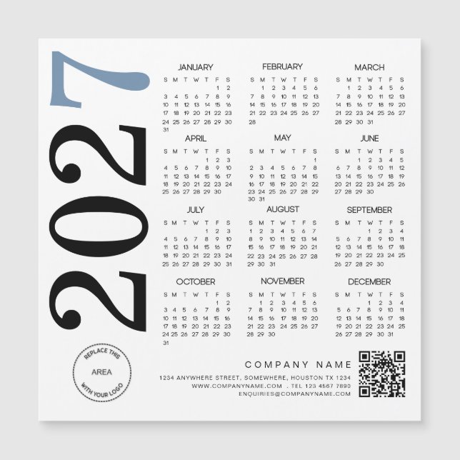 2027 Calendar Logo QR Code Blue Black Business (Front)