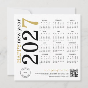 2027 Calendar Logo QR Code Happy New Year Holiday Card
