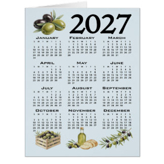2027 Calendar, Mediterranean Olives, Blue