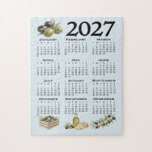 2027 Calendar, Mediterranean Olives, Blue