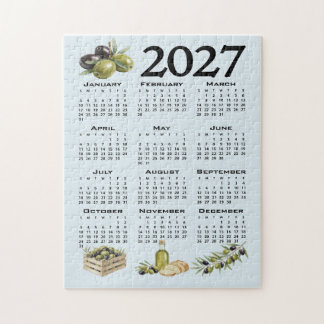 2027 Calendar, Mediterranean Olives, Blue Jigsaw Puzzle