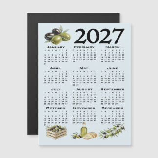 2027 Calendar, Mediterranean Olives, Blue Magnetic Invitation