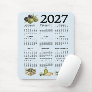 2027 Calendar, Mediterranean Olives, Blue Mouse Pad