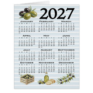 2027 Calendar, Mediterranean Olives, Blue Stripes