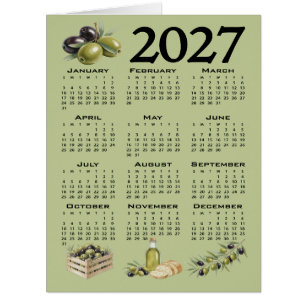 2027 Calendar, Mediterranean Olives, Green