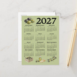 2027 Calendar, Mediterranean Olives, Green Postcard
