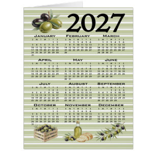 2027 Calendar, Mediterranean Olives, Green Stripes
