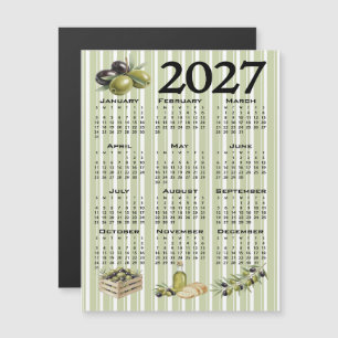 2027 Calendar, Mediterranean Olives, Green Stripes Magnetic Invitation