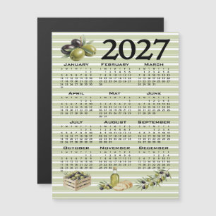 2027 Calendar, Mediterranean Olives, Green Stripes Magnetic Invitation