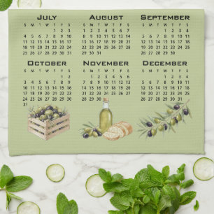 2027 Calendar, Mediterranean Olives, Green Tea Towel