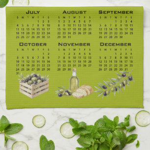2027 Calendar, Mediterranean Olives, Green Tea Towel