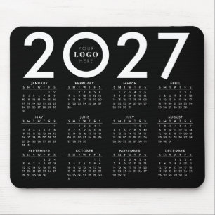 2027 Calendar Minimalist Business Logo Black White Mouse Pad