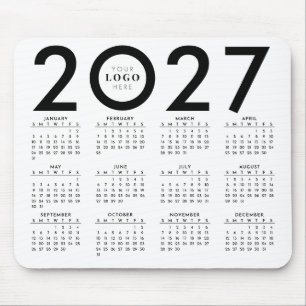 2027 Calendar Minimalist Business Logo Black White Mouse Pad