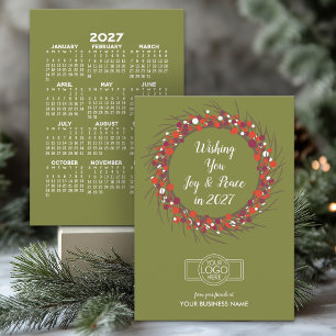 2027 Calendar Modern Joy Peace Add LOGO - Business Holiday Card