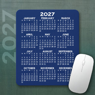 2027 Calendar - navy blue background - Vertical Mouse Pad
