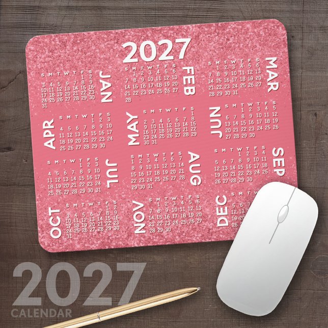 2027 Calendar - pink glitter print Mouse Pad (2027 Calendar Mousepad)