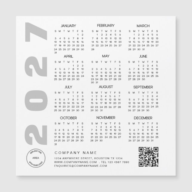 2027 Calendar QR Code Company Logo Giveaway  (Front)