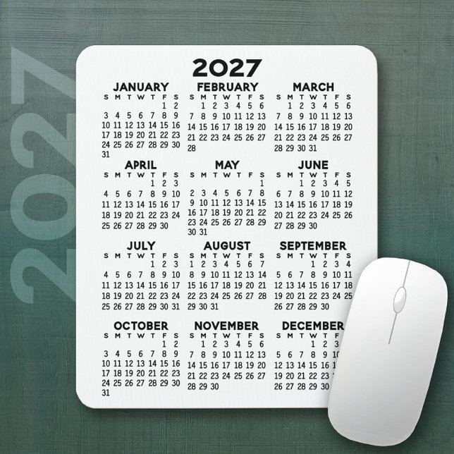 2027 Calendar - white background - Vertical  Mouse Pad (2027 Calendar Mousepad)