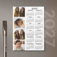 2027 Calendar with 4 Photo Collage Magnetic Card