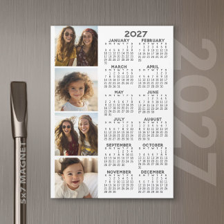 2027 Calendar with 4 Photo Collage Magnetic Card