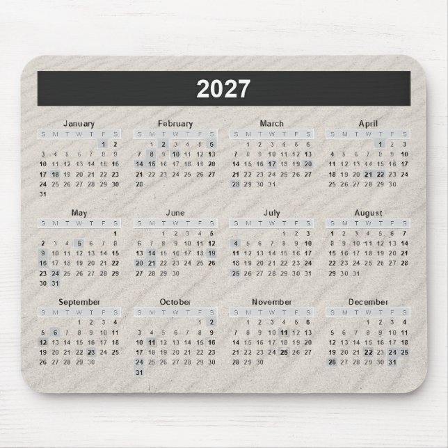 2027 Calendar with Beach Sand Background Mouse Pad (Front)