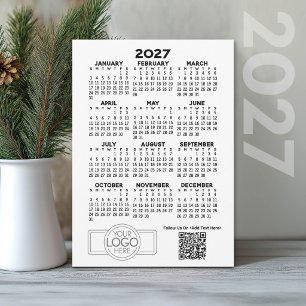 2027 Calendar with Business Logo and QR Code Holiday Card