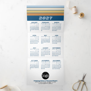 2027 Calendar with Business Logo Hanging Tri-Fold Holiday Card