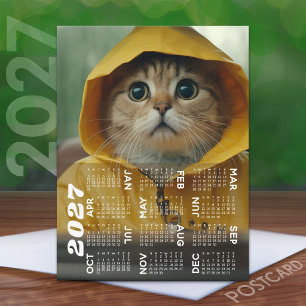 2027 Calendar with cute cat dressed in yellow Postcard