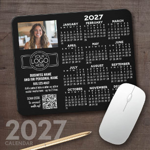 2027 Calendar with logo, QR Code, Photo BLACK Mouse Pad