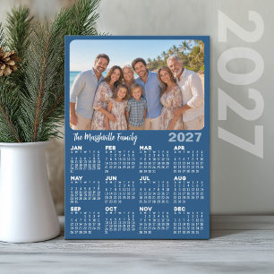2027 Calendar with Photo Custom Text - Blue Holiday Card